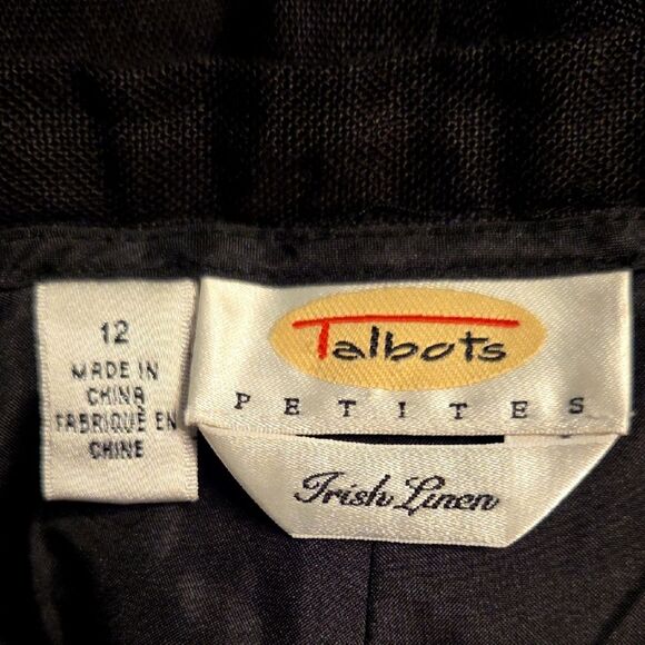 TALBOTS VINTAGE Linen Fruit Embroidered Cropped Pants Black Size 12P Lagenlook - Picture 9 of 10
